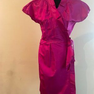 DIANE VON FURSTENBERG Victoire Fuchsia Pink Silk Ruffle Wrap Dress